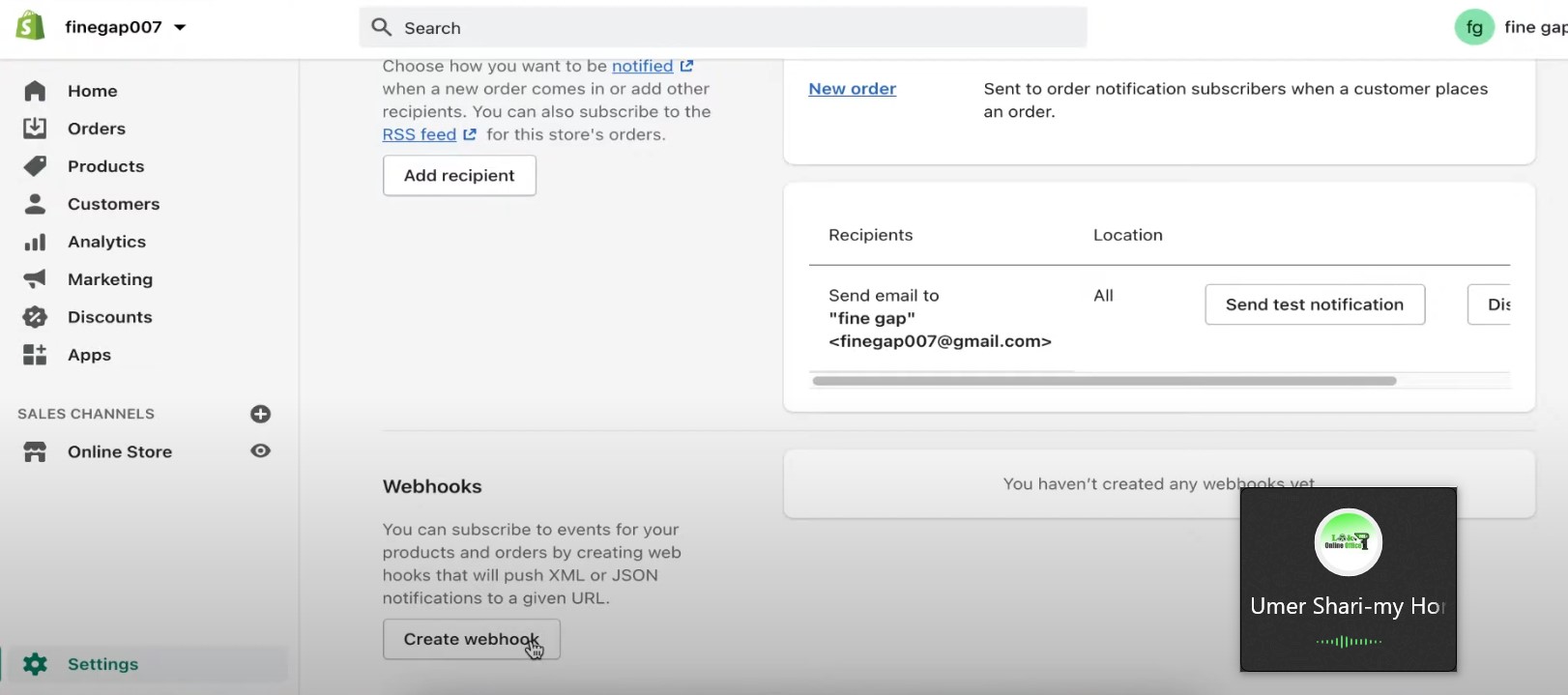 Shopify Webhook Configuration